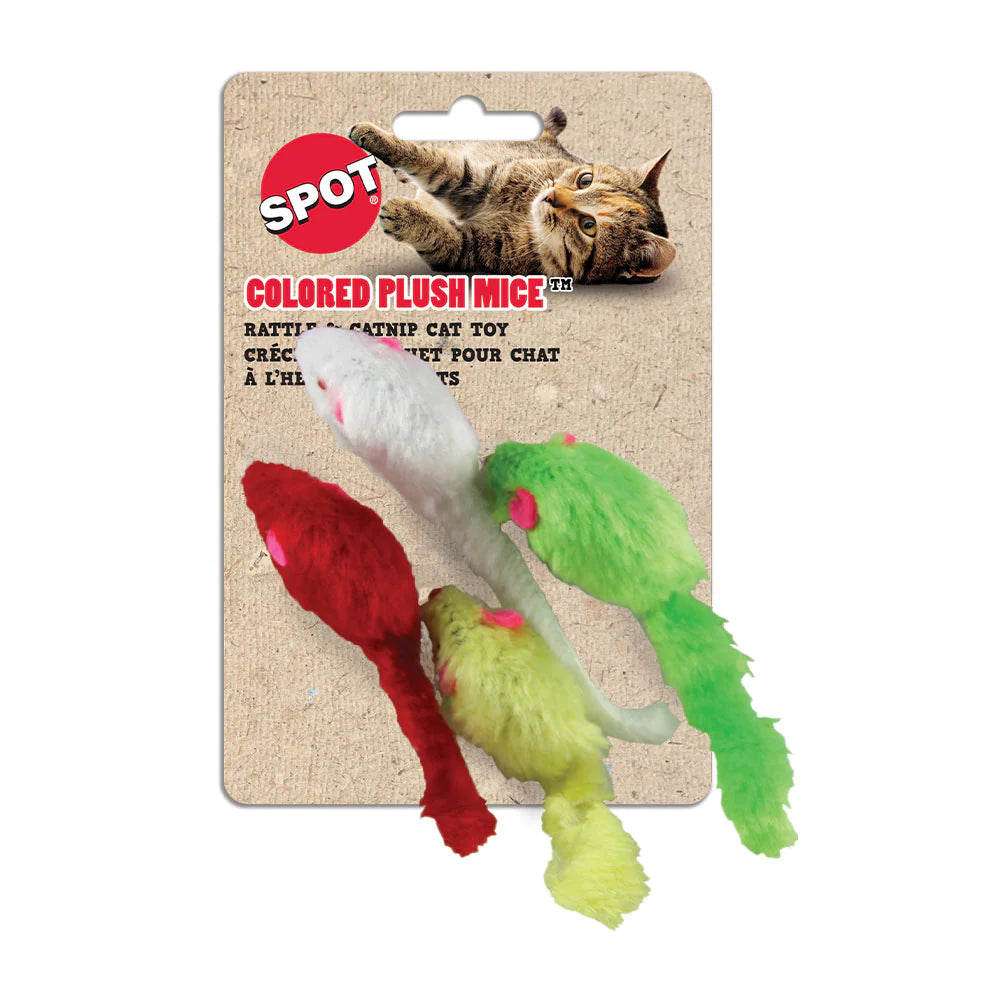 RATONES DE PELUCHE DE COLORES CON MANCHAS ÉTICAS, paquete de 4