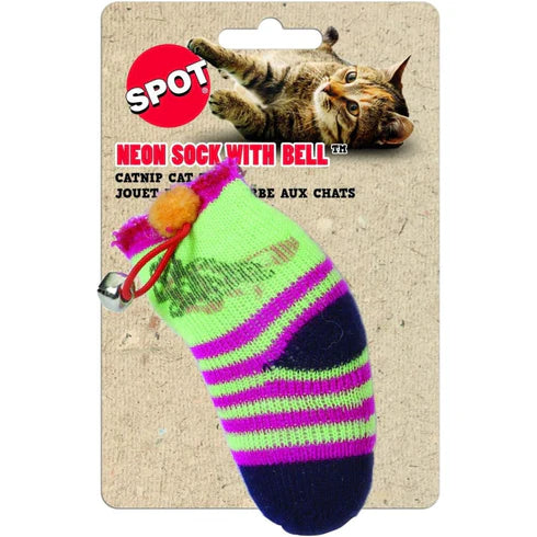 SPOT Neon Sock With Catnip Cat Toy - Assorted Colors