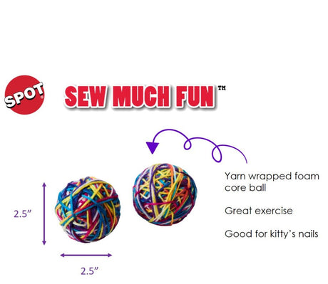 SPOT Sew Much Fun Yarn Balls Cat Toy 2.5" (2 pack)