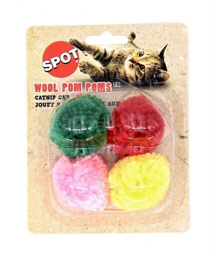 SPOT Catnip Cat Toy Wool Pom Poms (4 Pack)