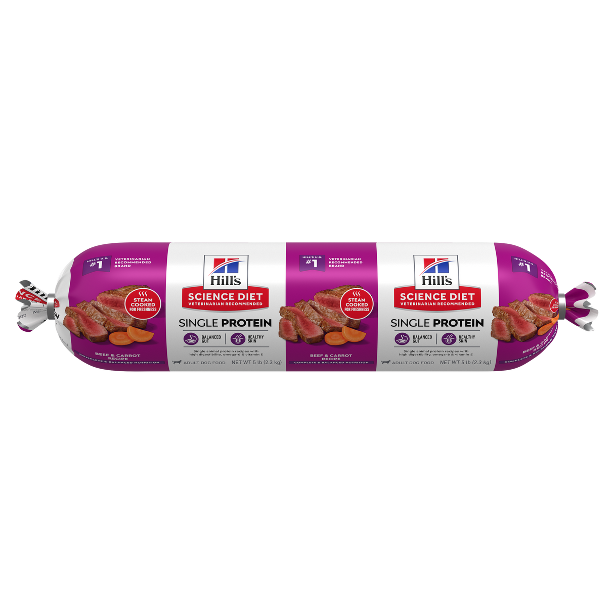Science Diet Single Protein  Beef & Carrots Steamed Cooked Dog Food ( 1lb roll)