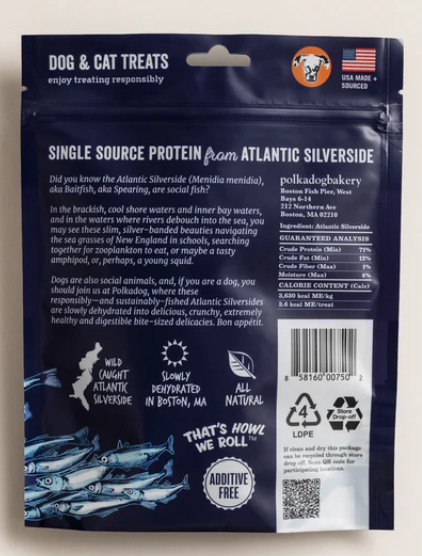 Polkadog Atlantic Silverside Whole Fish Treat for Dogs & Cats (2.5oz Bag)