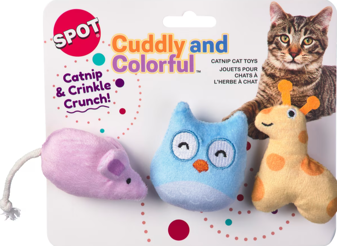 SPOT Cuddle And Colorful with Catnip Cat Toy (3 Pack)