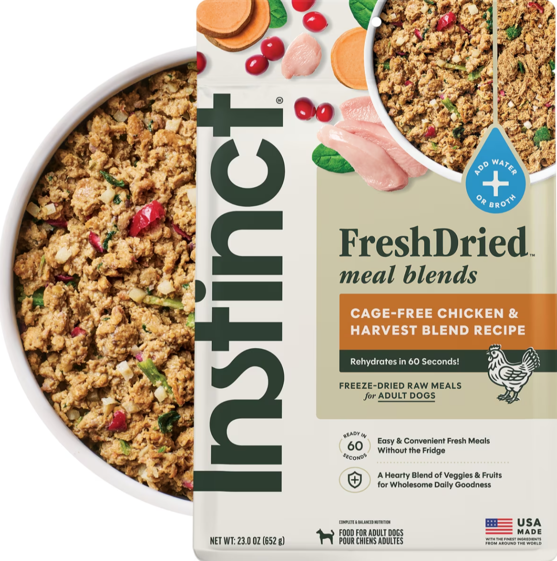 Instinct Fresh Dried Chicken & Harvest Blend Dog Food (23.oz bag)