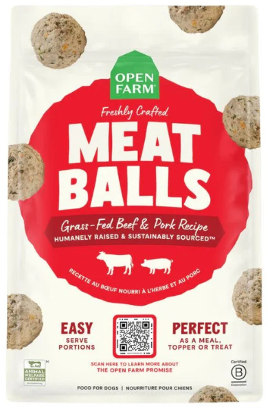 Open Farm Frozen Gently Cooked Meat Balls Grass -Fed Beef & Pork Dog Food (14oz bag )