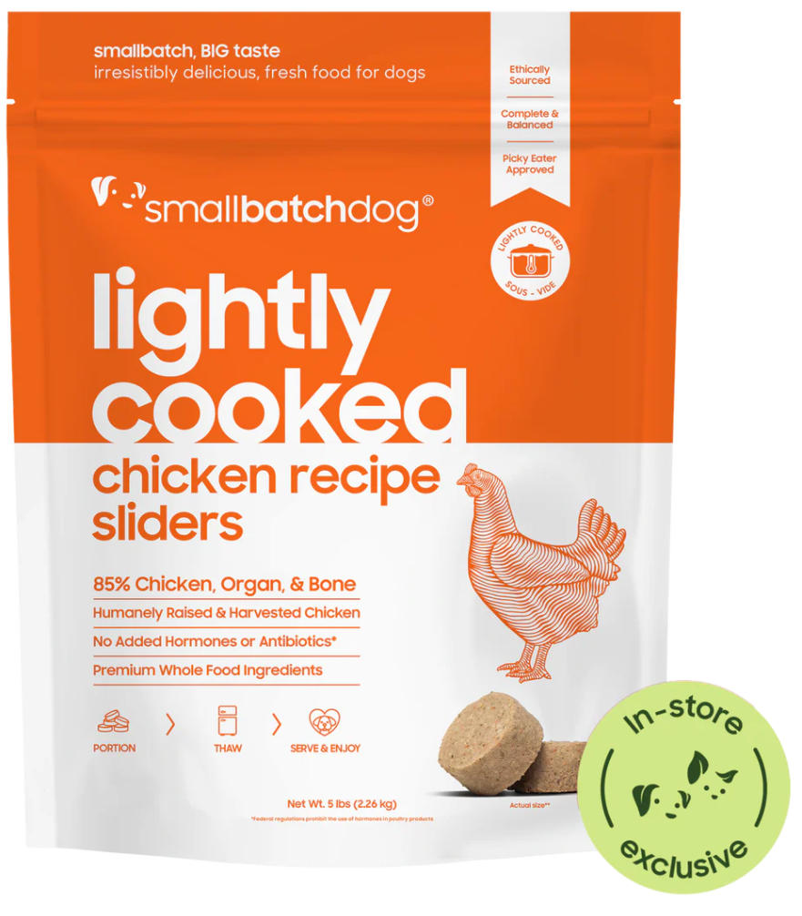 SmallBatch Lightly Cooked Chicken Sliders Frozen Dog Food