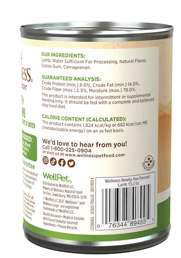 Wellness Dog Wet Food 95% Lamb Grain-Free 13.2oz