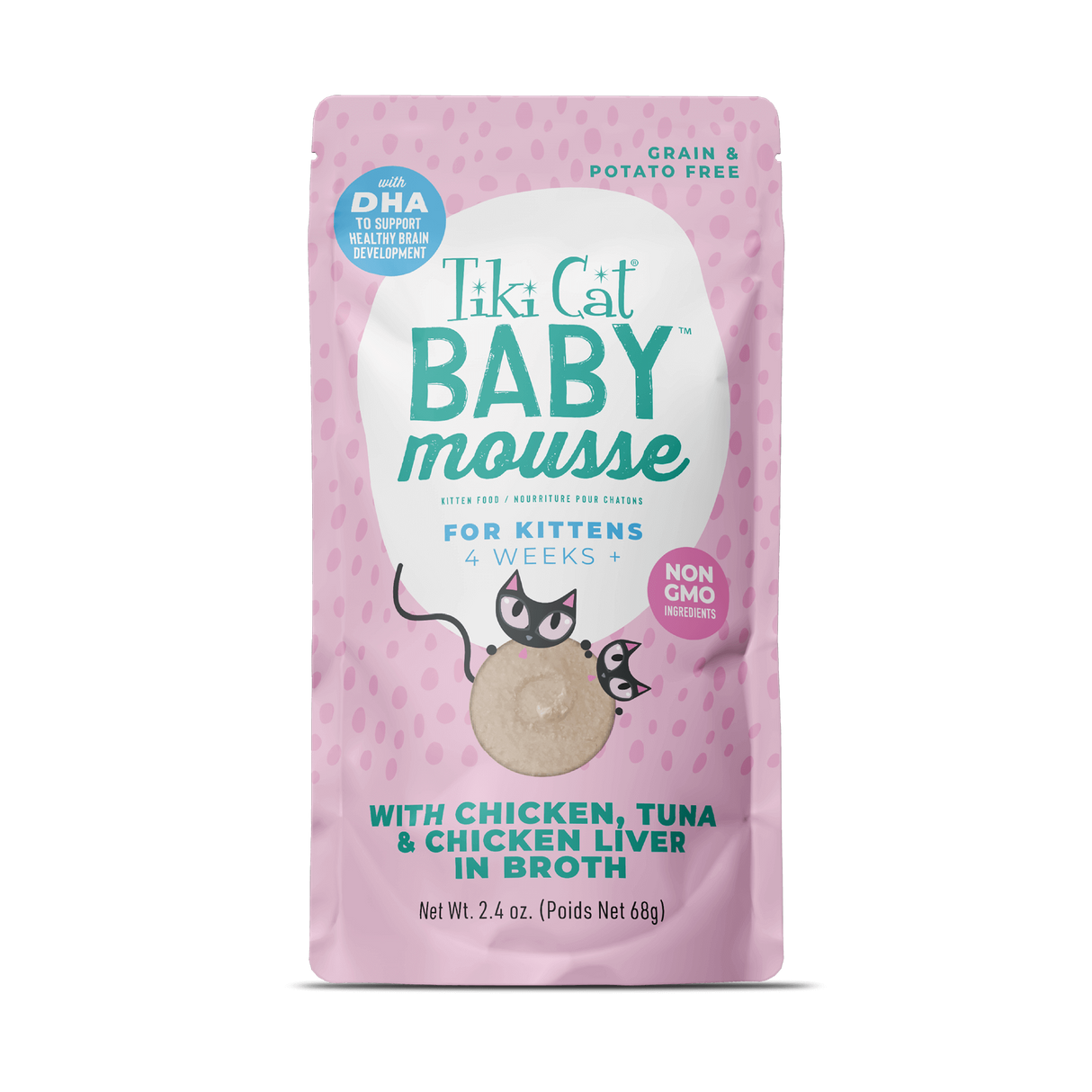 Tiki Cat Wet Food Pouches Baby Chicken, Tuna & Chicken Liver Mouse 2.4oz