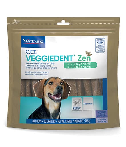 Virbac C.E.T. Veggiedent Zen L-Theanine Chews for Dogs (Medium, 30 count)