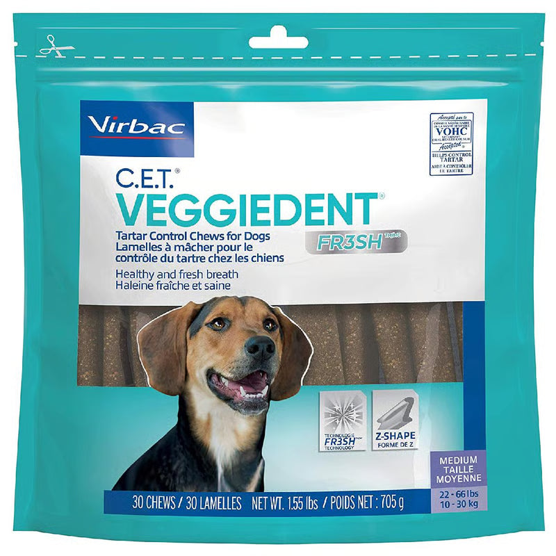 Virbac C.E.T. Veggiedent Fresh Chews for Dogs (Medium, 30 count)