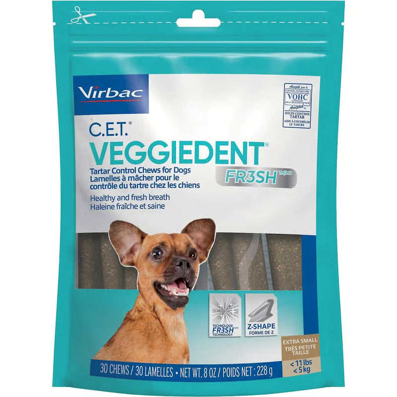 Virbac C.E.T. Veggiedent Fresh Chews for Dogs (X-Small, 30 count)