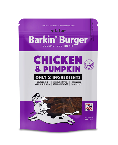 Vitafur Barkin Burger Chicken & Pumpkin Dog Treat (5oz bag)