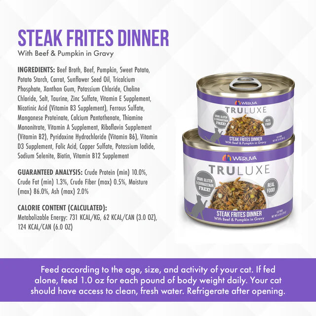 Weruva Cat Wet Food TruLuxe Steak Frites Beef & Pumpkin in Gravy 3oz