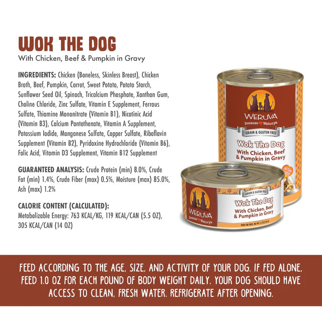 Weruva Dog Wet Food Classic Wok The Dog Chicken, Beef & Pumpkin in Gravy 5.5oz