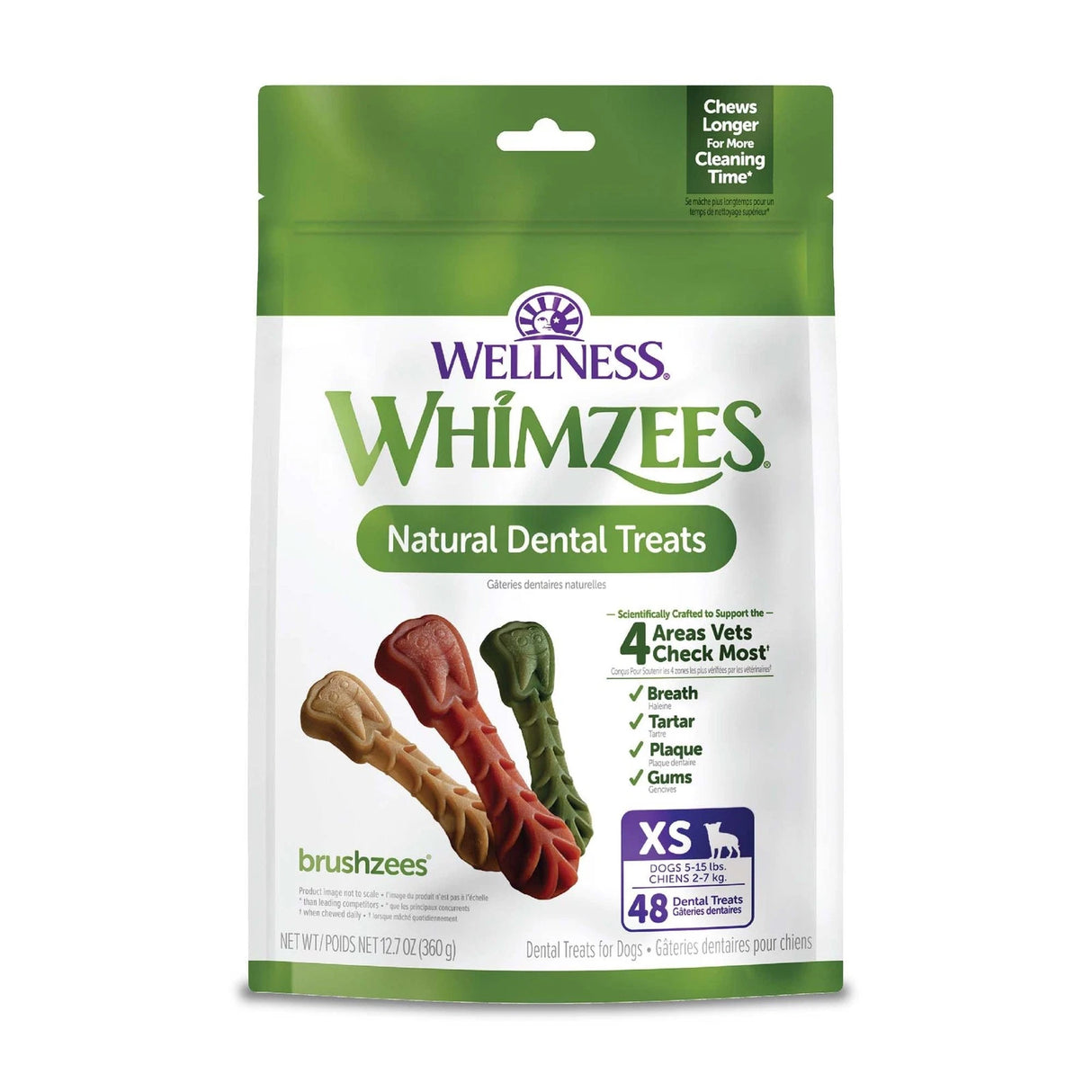Whimzees Natural Dental Treats XS for Dogs (48 Pack)