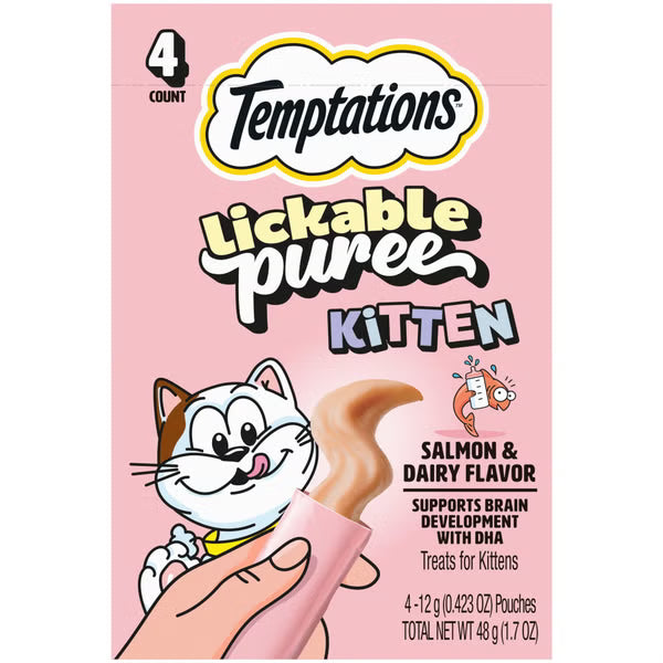 Whiskas Temptations Lickable Puree Salmon & Dairy Flavor Kitten Treats (4 pack)