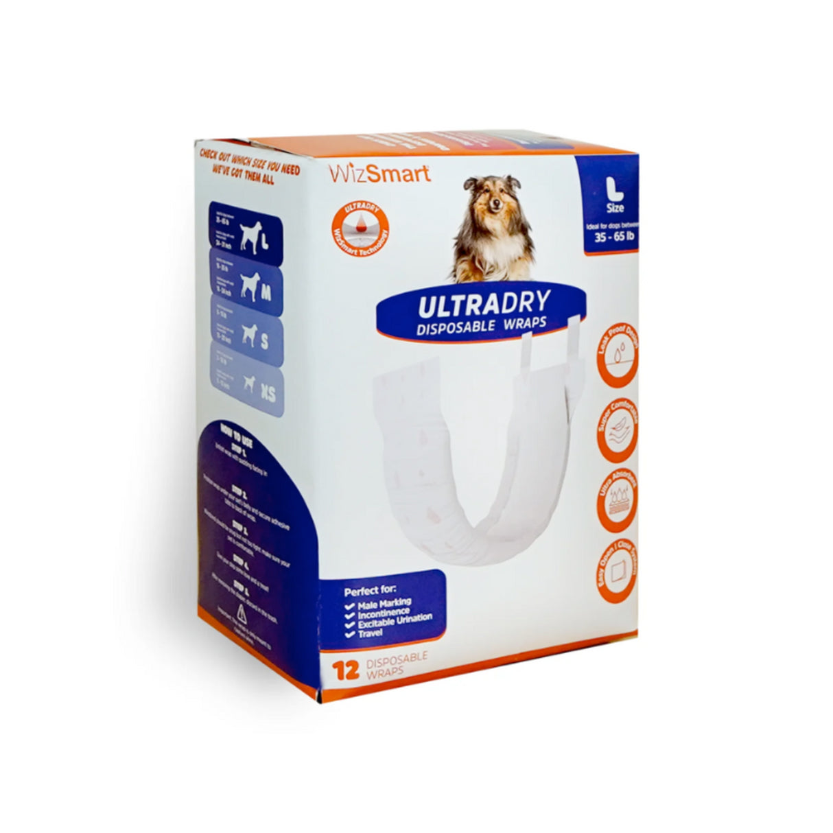 WizSmart UltraDry Male Wraps L 12ct