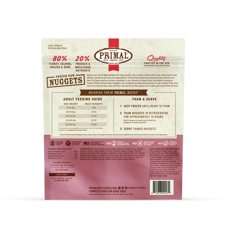Primal Frozen Raw Nuggets Turkey & Salmon Dog Food (3lb bag)