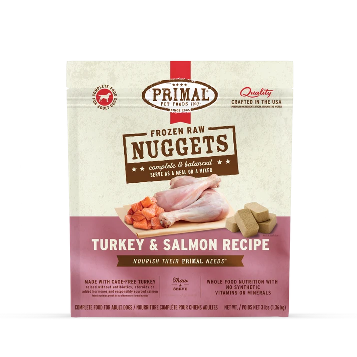 Primal Frozen Raw Nuggets Turkey & Salmon Dog Food (3lb bag)