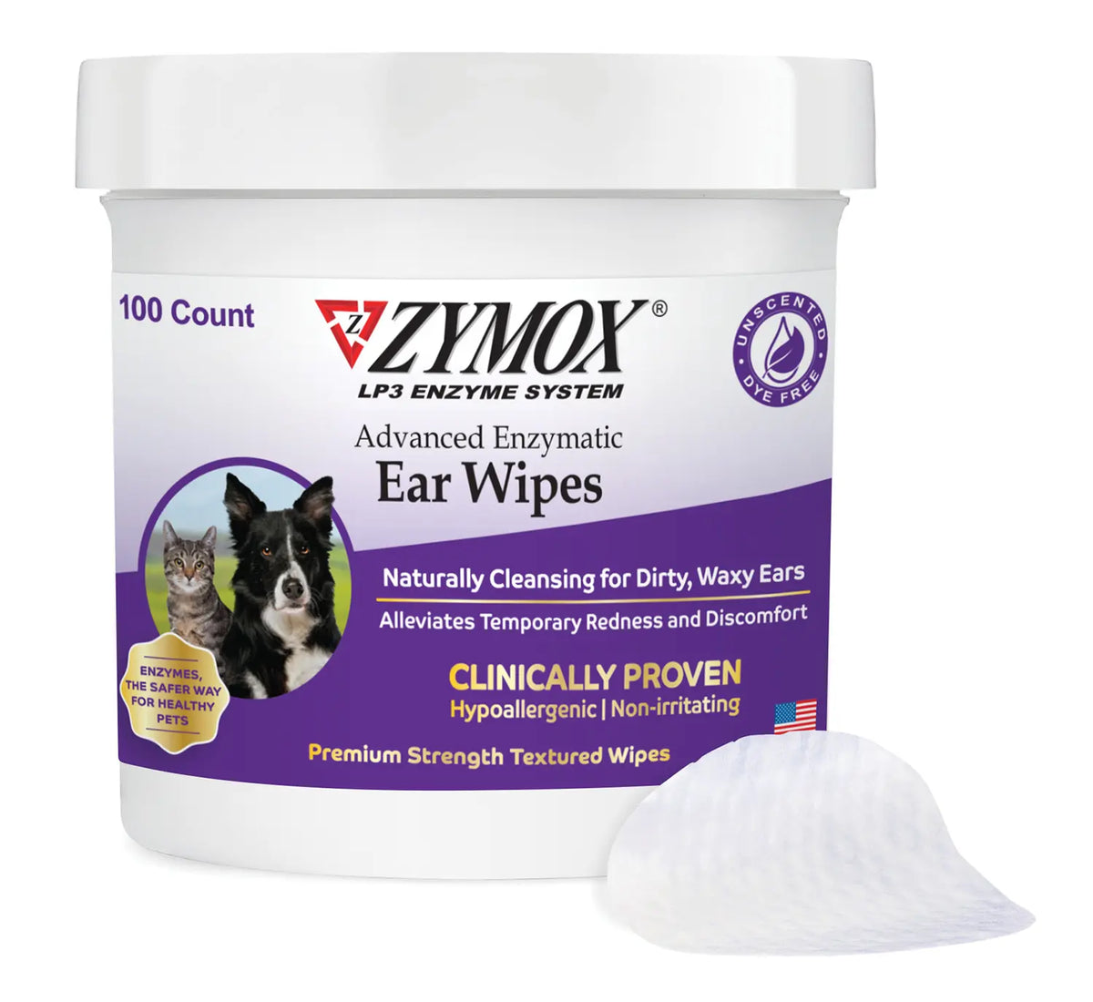 Zymox Advanced Enzymatic Ear Wipes for Dogs & Cats (100 count)