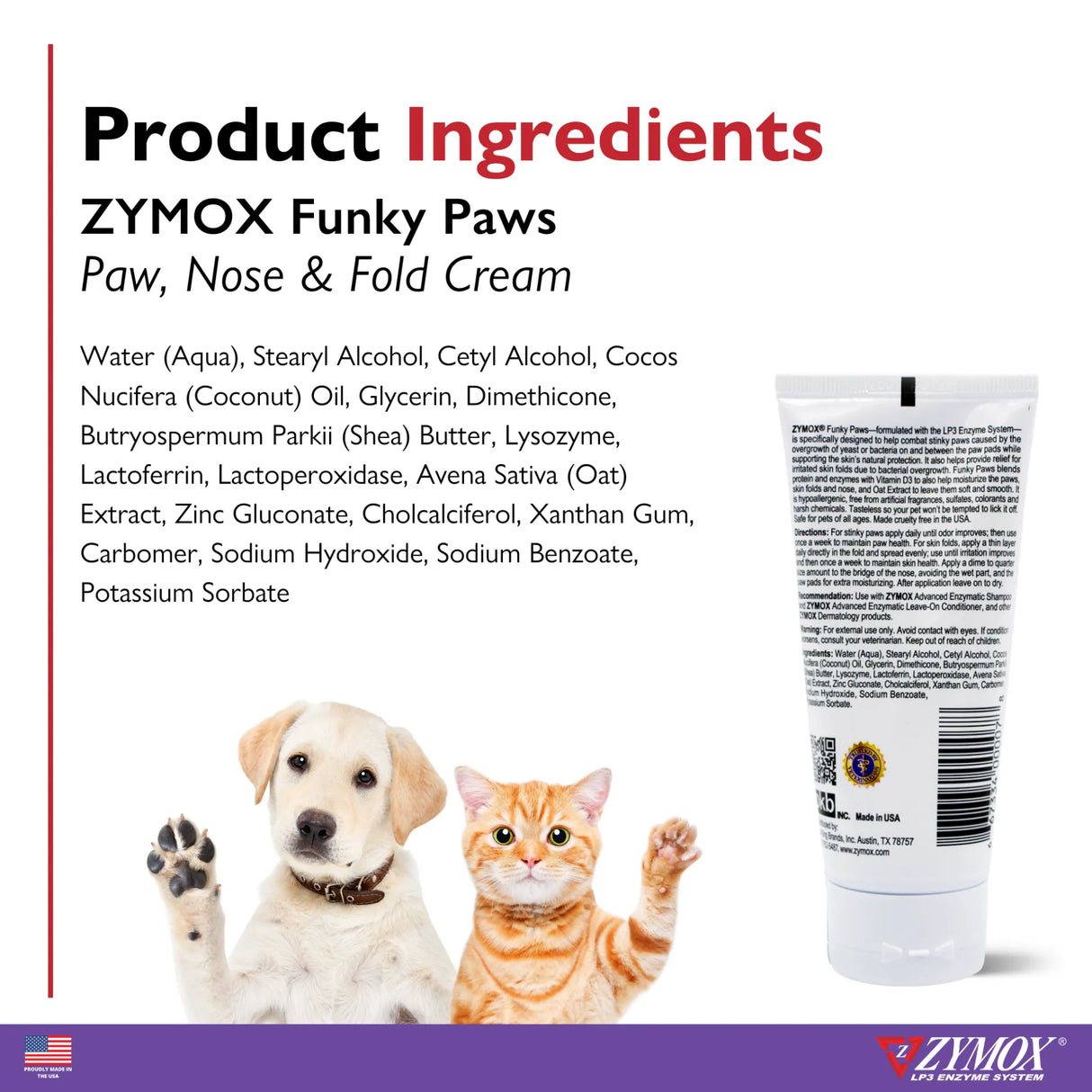 Zymox Funky Paws Nose & Fold Cream for Dog & Cats (3.2oz tube)