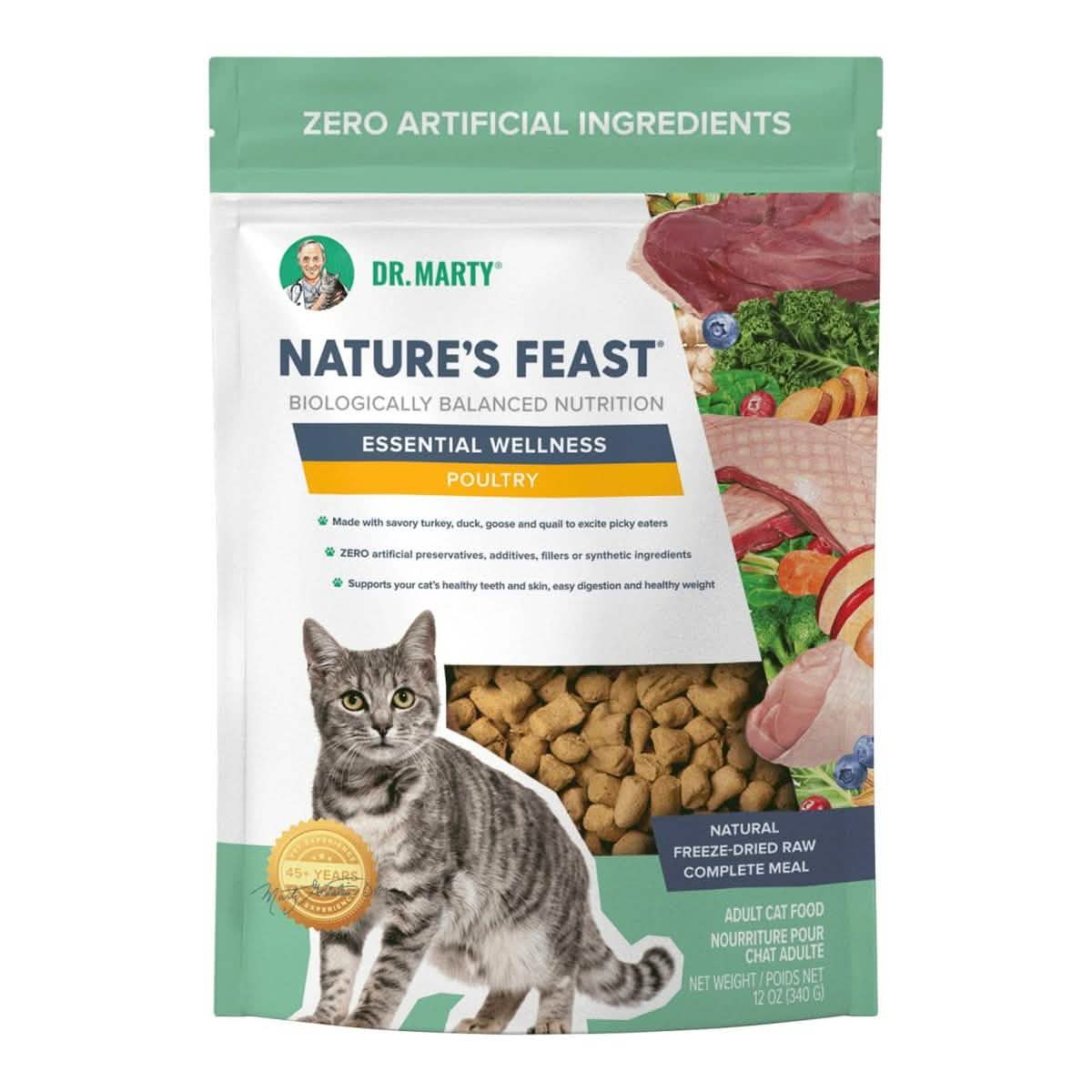 Dr Marty Freeze-Dried Cat Food Nature's Feast Essential Wellness Poultry