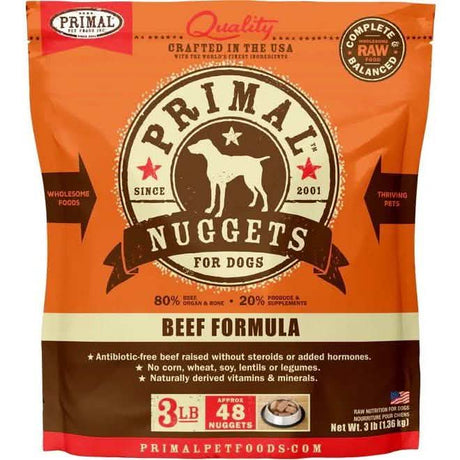 Primal Raw Frozen Dog Food Nuggets Beef Formula