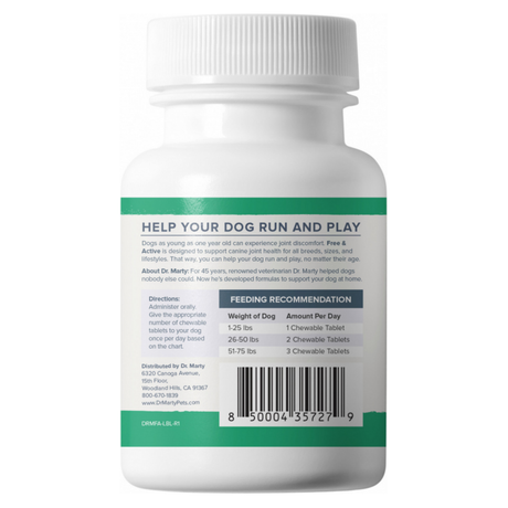 Dr Marty Free & Active Canine Hip & Joint Support 30 Chewable Tablets