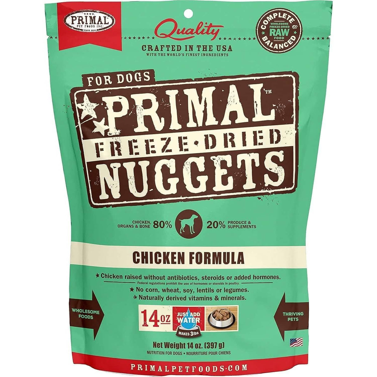 Comida para perros liofilizada Primal en forma de nuggets con fórmula de pollo