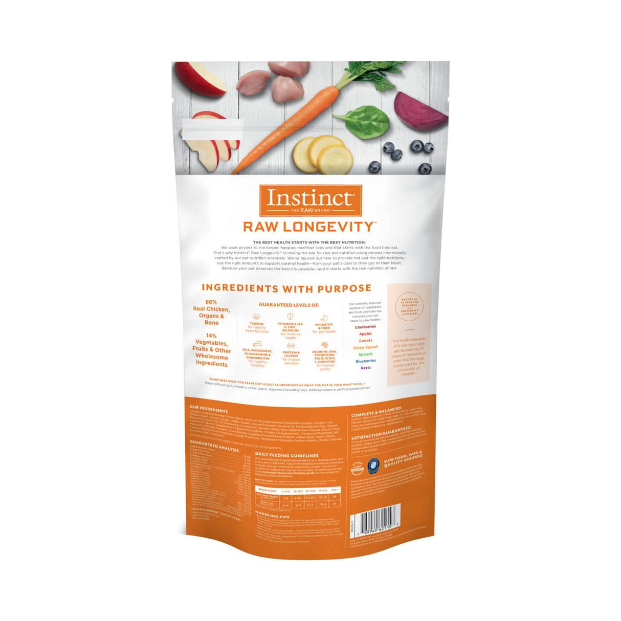 Alimento crudo congelado para perros Instinct Raw Longevity Chicken Bites para perros adultos de 7 años en adelante