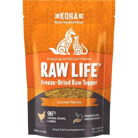 Koha Dog &amp; Cat Food Topper Raw Life Freeze-Dried Raw Topper Chicken Recipe