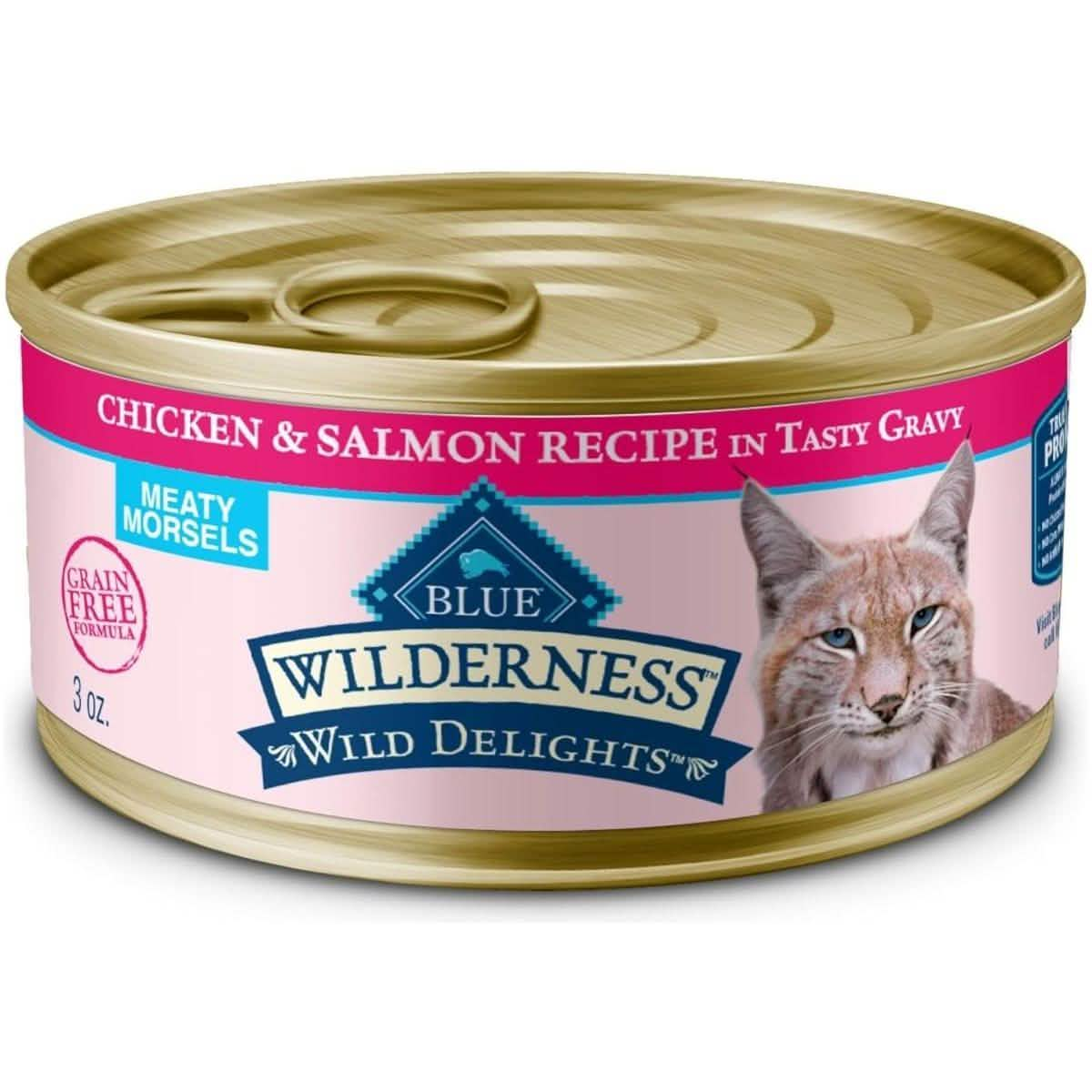 Blue Buffalo Wet Cat Food Wilderness Wild Delights Meaty Morsels Chicken & Salmon Recipe in Gravy