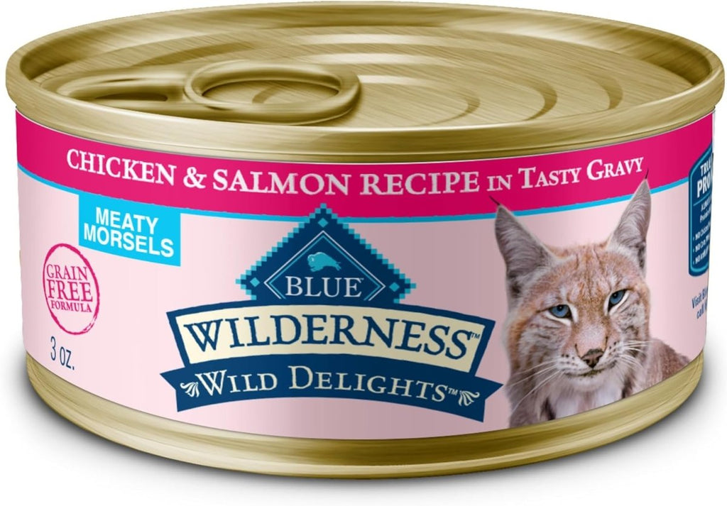 Blue Buffalo Wet Cat Food Wilderness Wild Delights Meaty Morsels Chicken & Salmon Recipe in Gravy