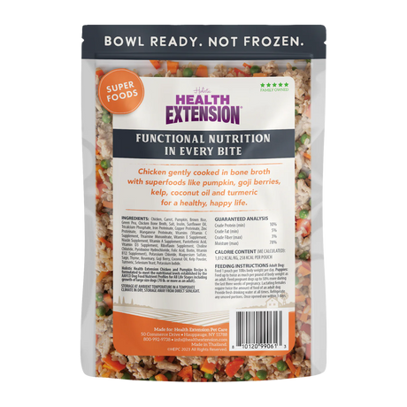 Health Extension Cooked Shelf Stable Dog Food Whole Foods in Bone Broth Chicken & Pumpkin Recipe