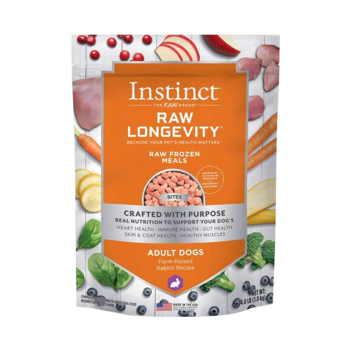 Instinct Raw Frozen Dog Food Raw Longevity Rabbit Bites