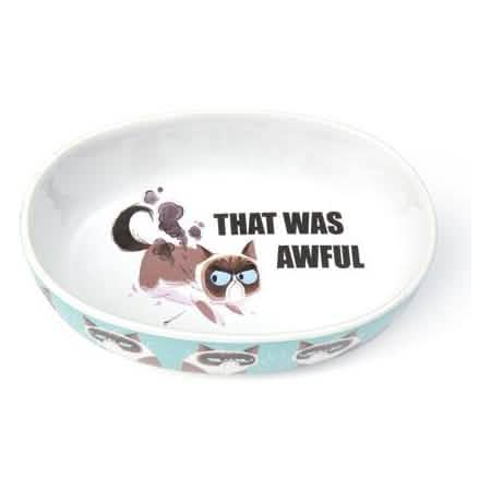 PetRageous Designs Grumpy Cat 'This is Awful' Blue Oval Dish, 2 Cup Size for Cats