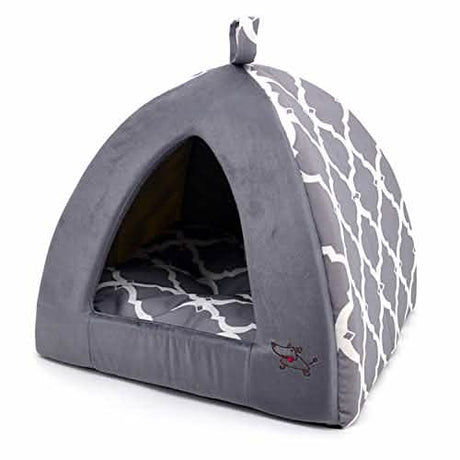 Best Pet Supplies Gray Lattice Pyramid Bed for Cats and Dogs, Size 16 X 16 X H:14