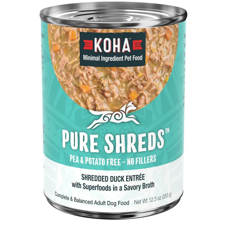 Koha Wet Dog Food Pure Shreds Shredded Duck Entrée with Superfoods in a Savory Broth