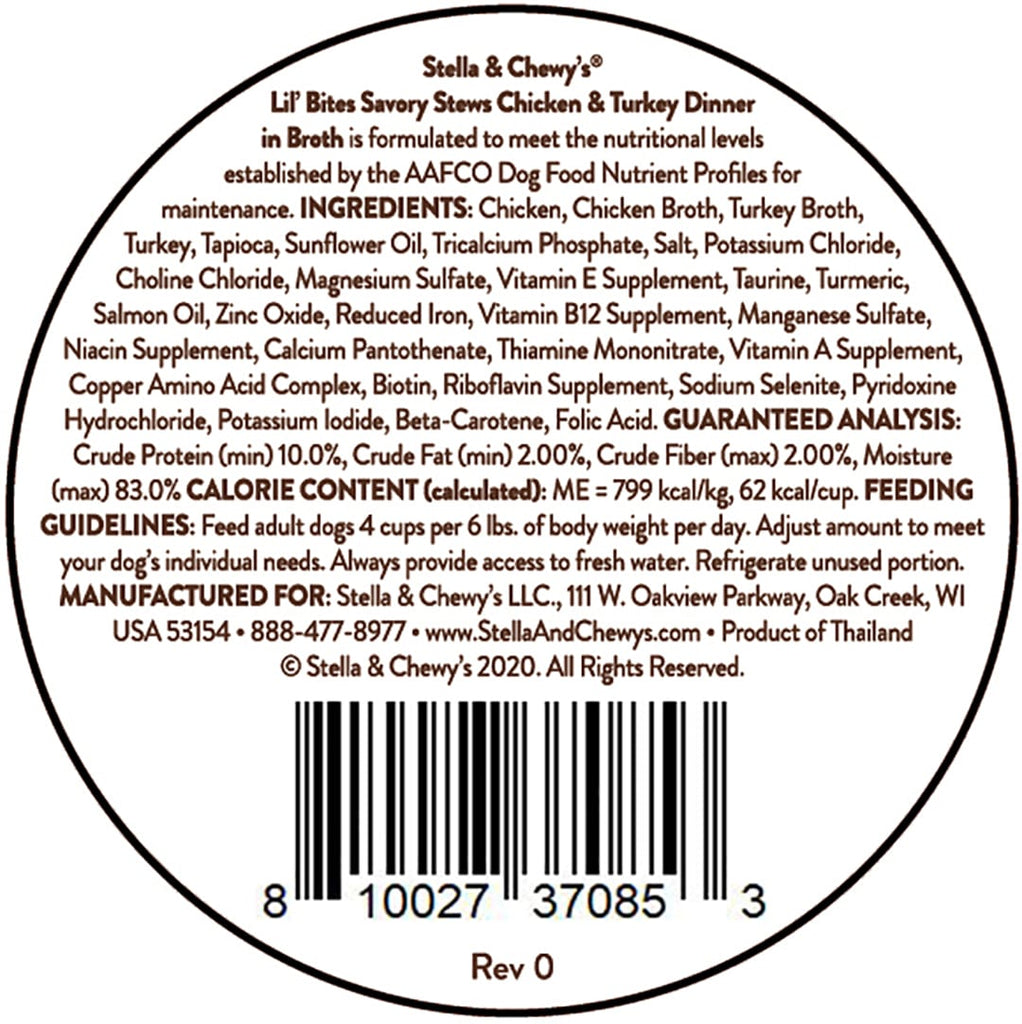 Stella & Chewy's Lil' Bites Savory Stews Chicken & Turkey Dinner in Broth