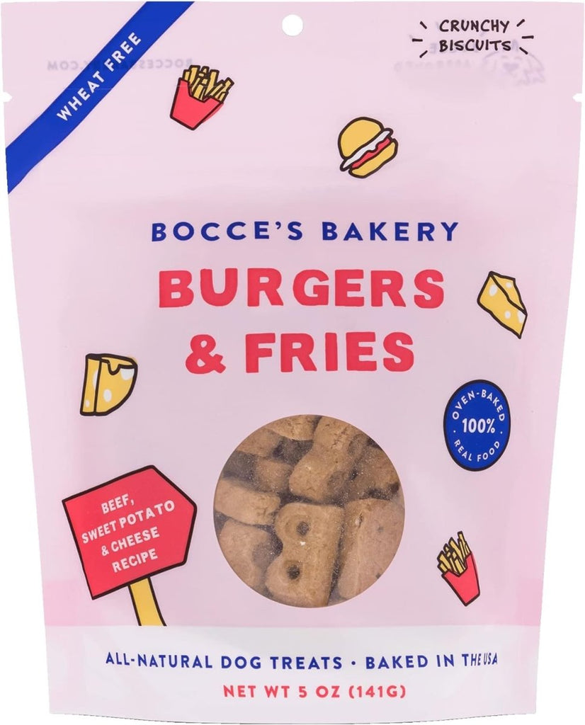 Bocce's Dog Treat Crunchy Biscuits Burgers & Fries Beef, Sweet Potato & Cheese Recipe