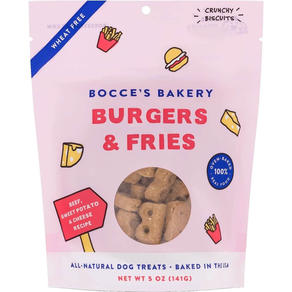 Bocce's Dog Treat Crunchy Biscuits Burgers & Fries Beef, Sweet Potato & Cheese Recipe