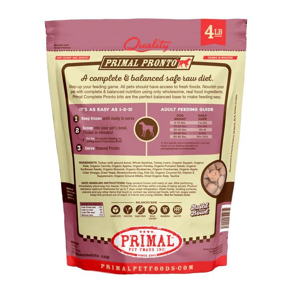 Primal Raw Frozen Dog Food Pronto Turkey & Sardine Formula