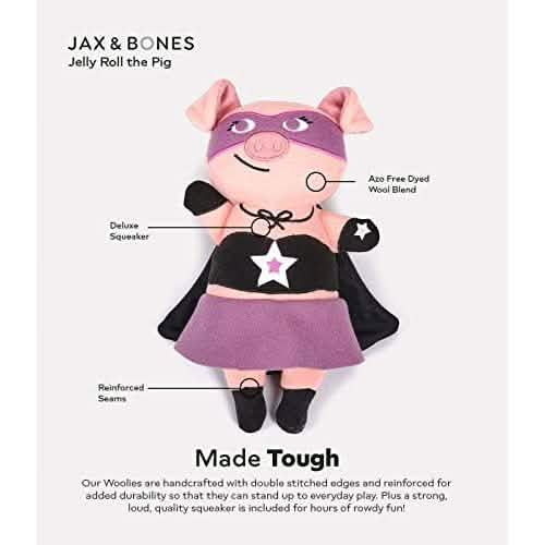 Jax & Bones 11 Jelly Roll The Pig Squeak Wool Toy for Dogs