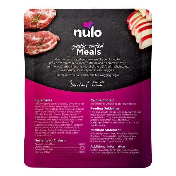 Nulo Wet Dog Food Gently-Cooked Meals Pork & Apple Recipe