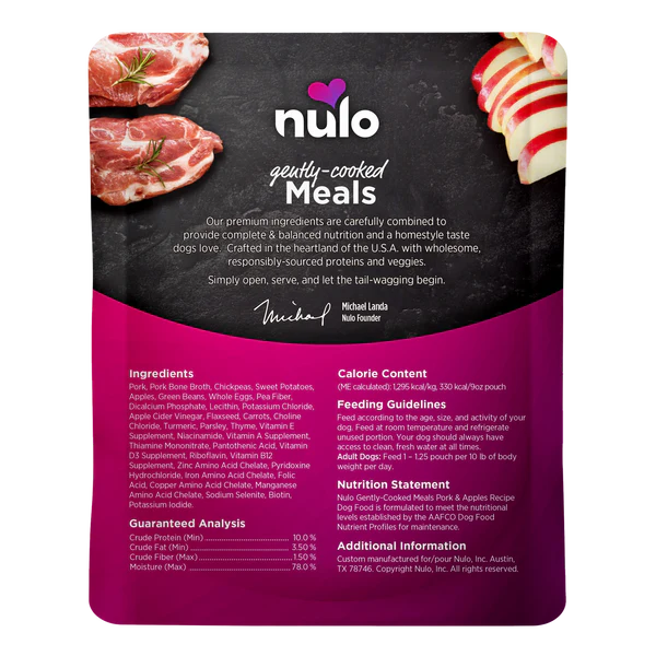 Nulo Wet Dog Food Gently-Cooked Meals Pork & Apple Recipe