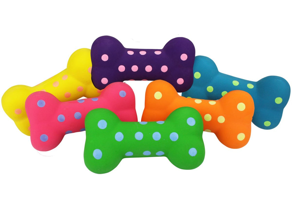 MultiPet Dog Toy Latex Polka-Dot Bones - Assorted Colors