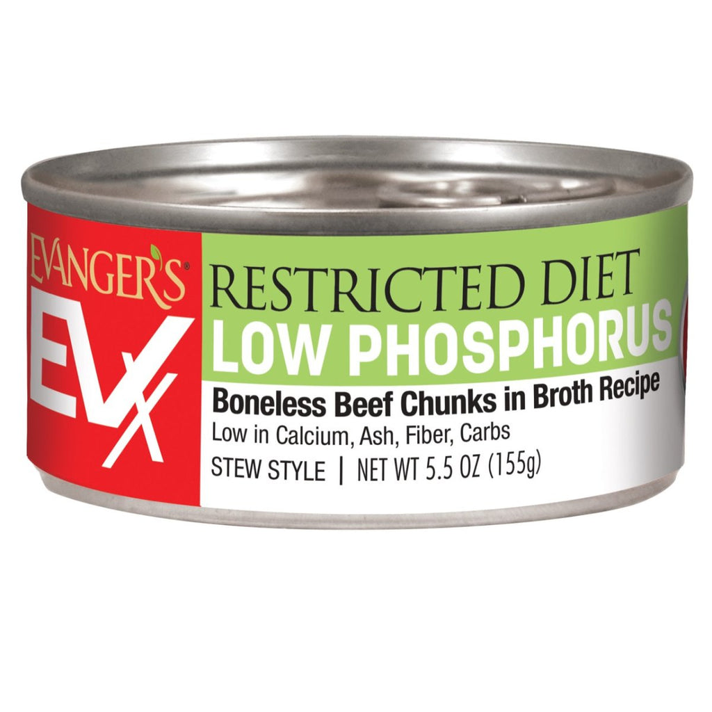 Evanger's Wet Cat Food EVX Restricted Diet Low Phosphorus Boneless Beef Chunks in Broth Recipe