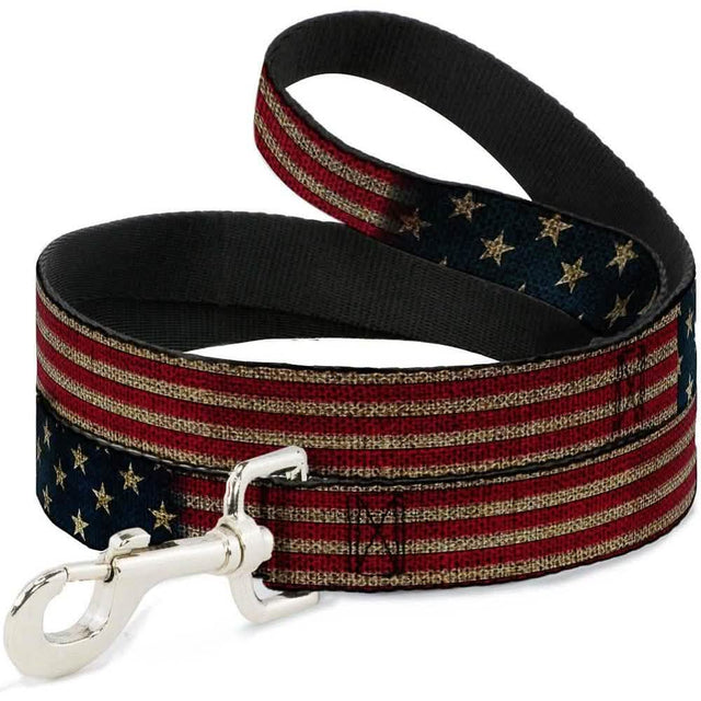 Buckle Down Vintage US Flag 4ft Dog Leash - Size 1