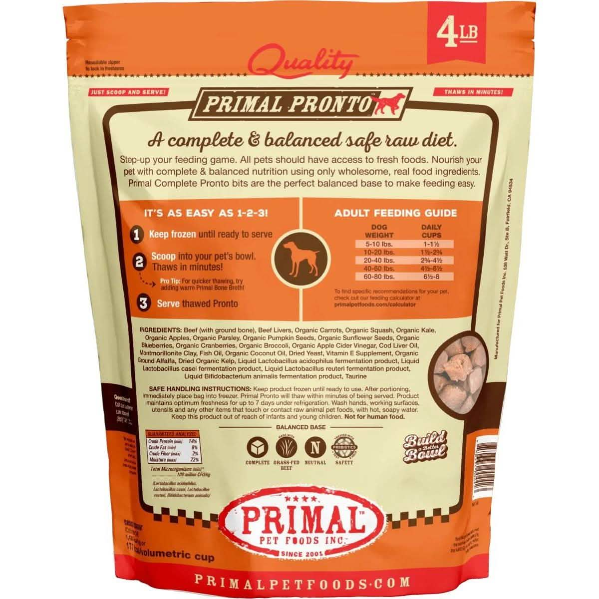 Primal Raw Frozen Dog Food Pronto Beef Formula