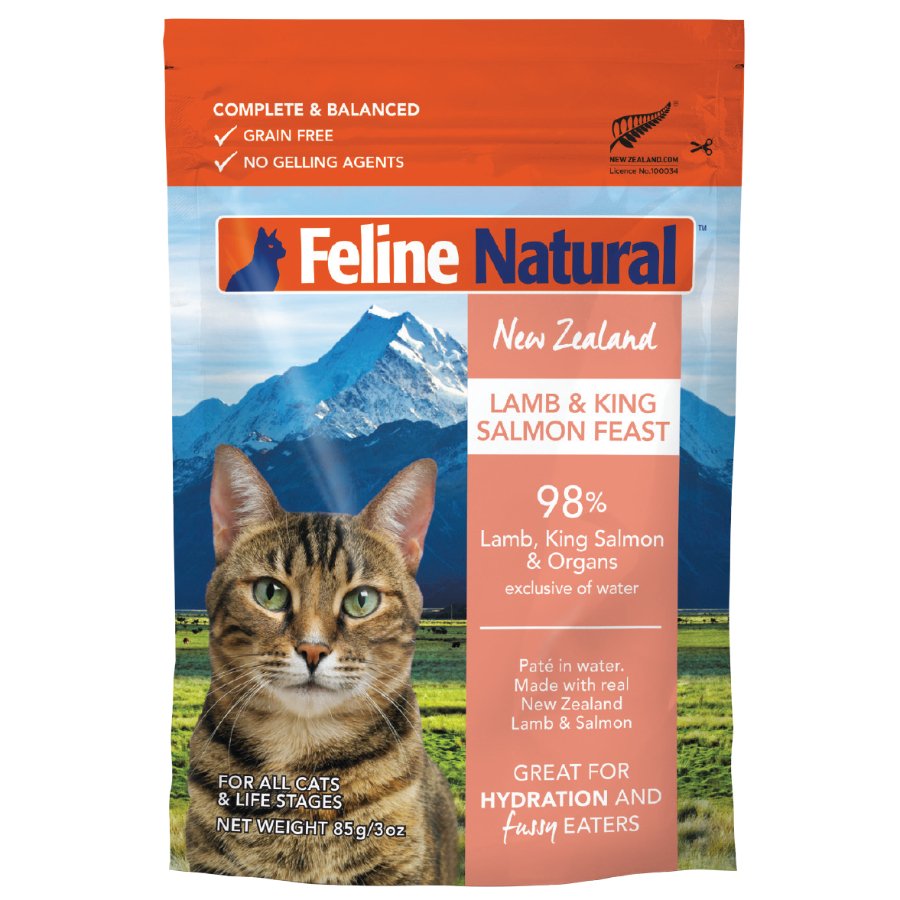 Feline Natural Wet Cat Food Pouch Lamb &amp; King Salmon Feast